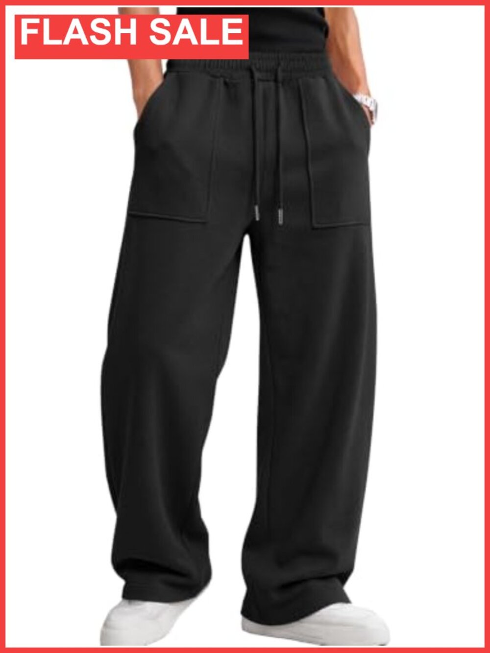 Mens Wide Leg Sweatpants Baggy Fleece Pants Patch Pockets Drawstring